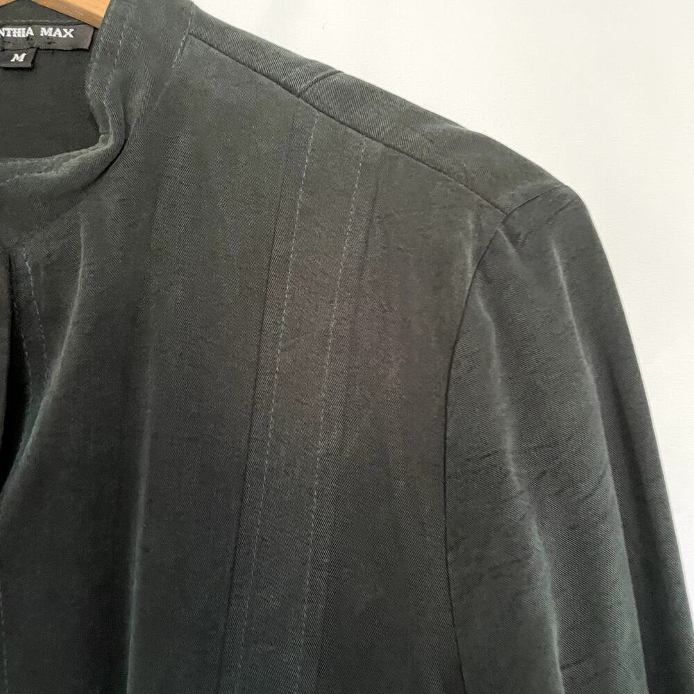 Cynthia Max green velvety vintage button down blazer jacket pockets women's M - Picture 2 of 7